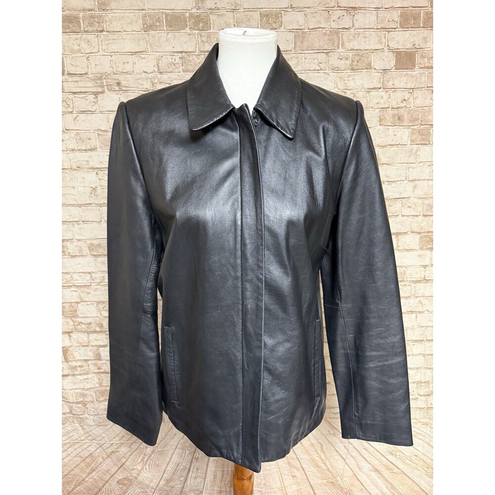 Valerie Stevens Jacket Womens Size M Black Lambskin Leather Zip Front